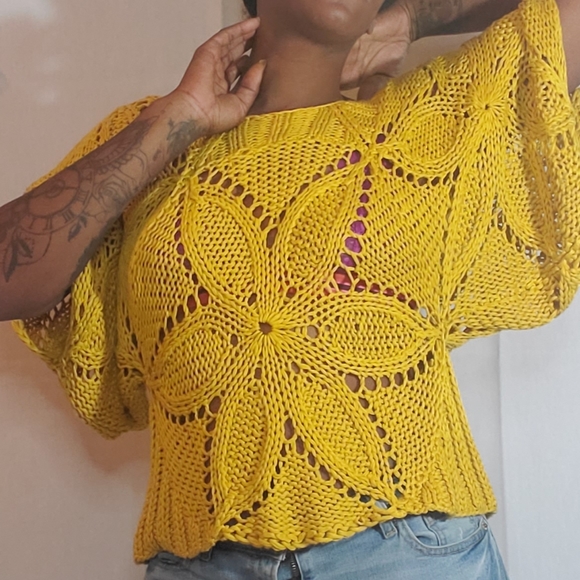 Lumiere Yellow Floral Knit Sweater - Picture 1 of 8